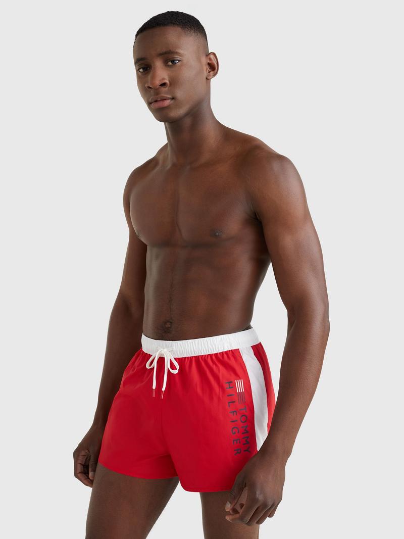 Férfi Tommy Hilfiger Regular fit hilfiger swim trunk Úszóruhák Piros Fehér | HU 891YXF